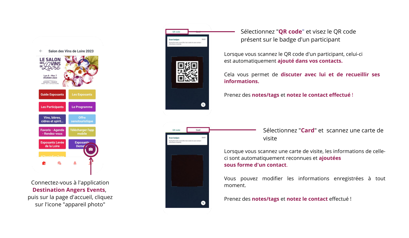 La fonctionnalité scan de badge est un outil vous permettant très simplement, en scannant le QR CODE d'un badge ou une carte de visite, d'ajouter des contacts avec ses informations sur